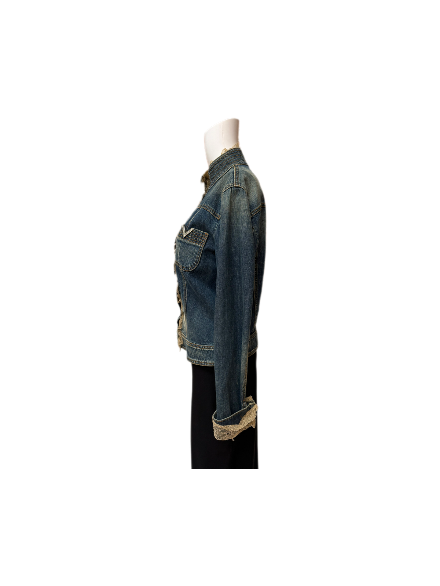 RED VALENTINO Denim Jacket With Rhinestone V Logo — Vicki's Secret
